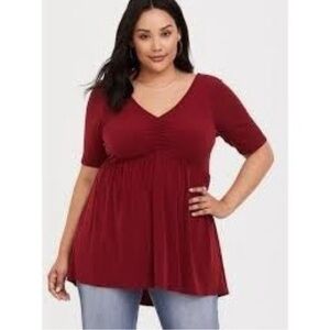 Torrid Studio Knit V-Neck Ruched Front Babydoll Tee